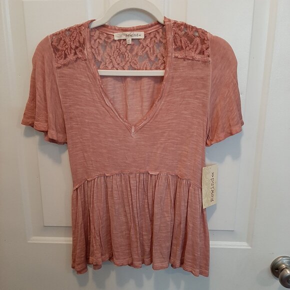 ☆CRAZY 8's Clearance! Rewind Top in Old Rose; Size XS; NWT; Lace Yoke; Deep V - Picture 1 of 4
